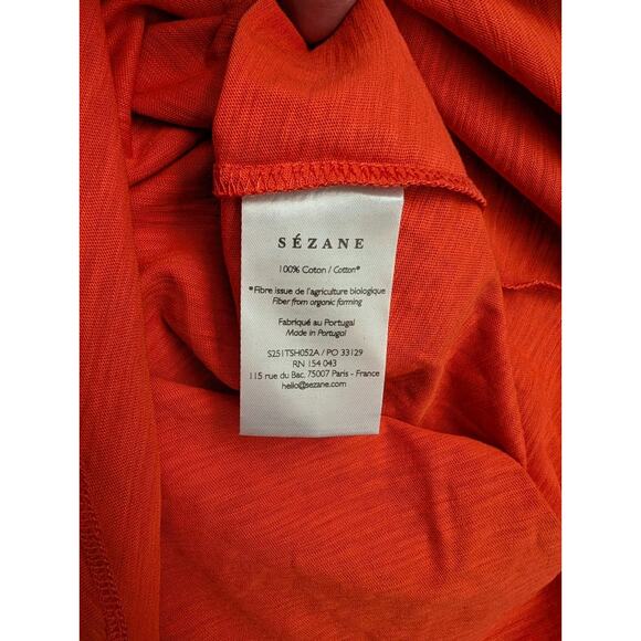 Sezane Malcolm Tee Shirt Womens Size 2XS Orange Short Sleeve V-Neck Pullover - Picture 6 of 6